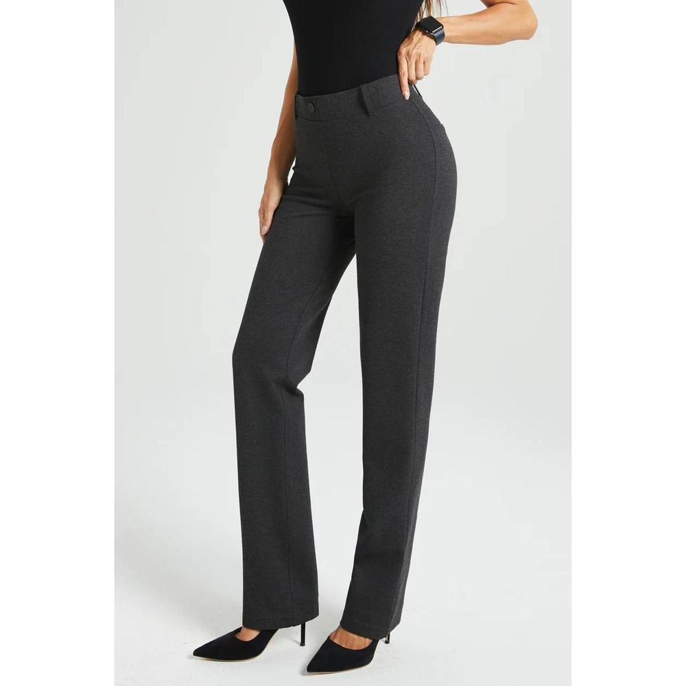 Betabrand Dress Pant Yoga Pants Medium Charcoal Gray Straight Leg W0076-YP